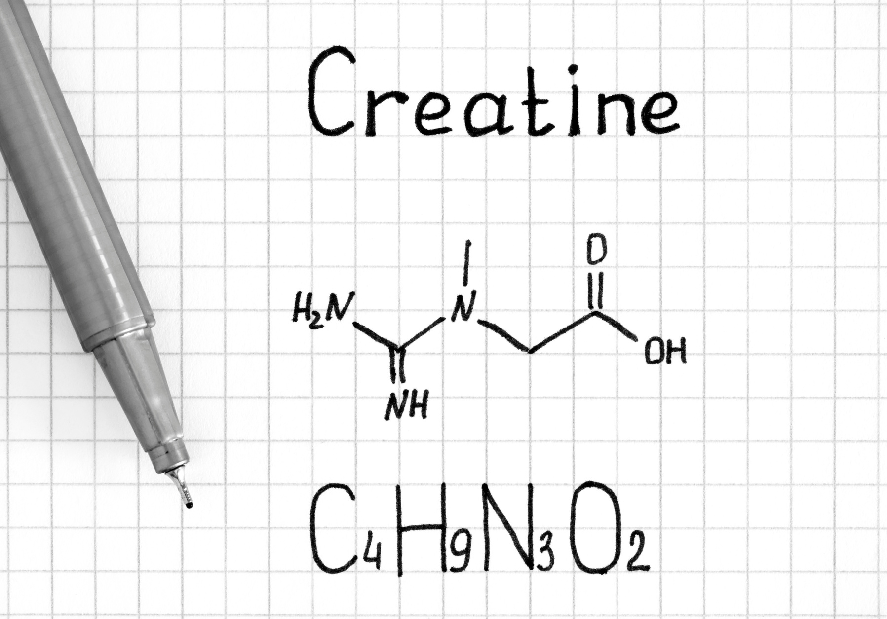 Chemical formula of Creatine with pen.